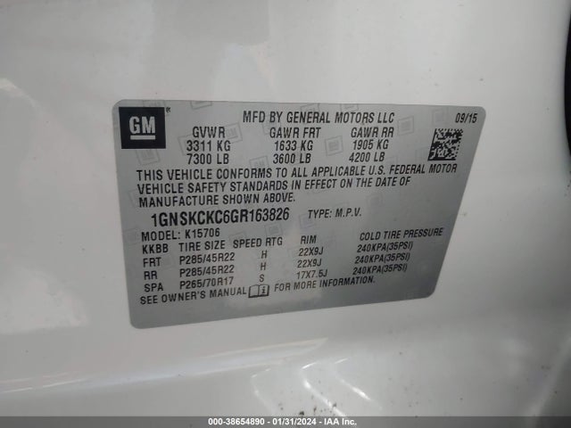 Chevrolet Tahoe Ltz 2016 1GNSKCKC6GR163826 Image 9