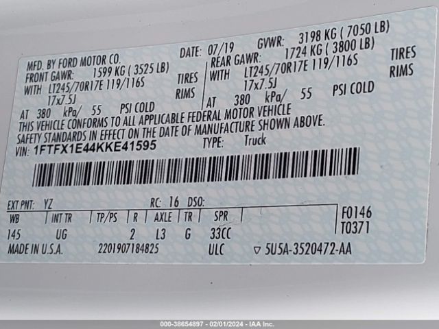 1FTFX1E44KKE41595 Ford F-150 Xlt