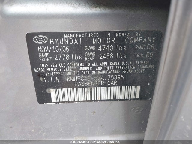 2007 HYUNDAI AZERA LIMITED/SE VIN: KMHFC46F57A175395