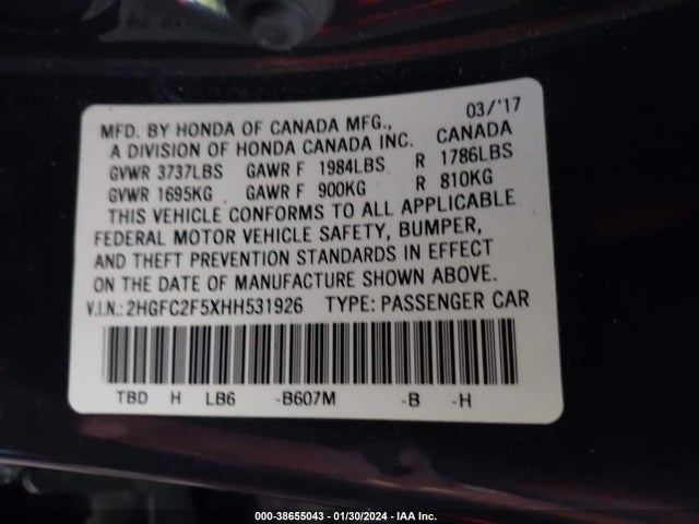 Honda k20c2 2017 2HGFC2F5XHH531926 Image 9
