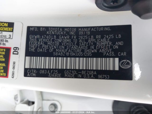 58ABZ1B19KU051295 Lexus Es 350 F Sport