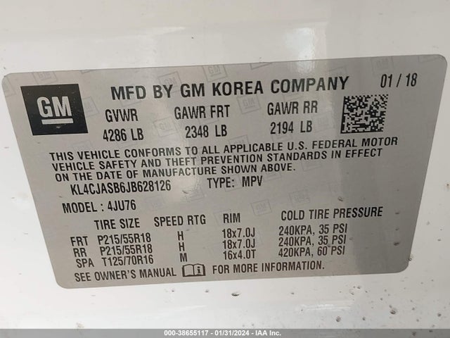 2018 BUICK ENCORE PREFERRED VIN: KL4CJASB6JB628126