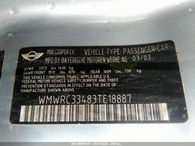 2003 MINI COOPER HARDTOP WMWRC33483TE18887 Photo 8