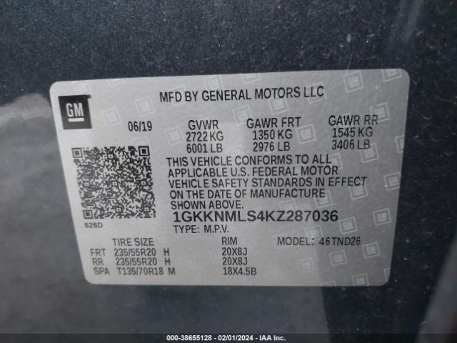 1GKKNMLS4KZ287036 GMC Acadia Slt-1