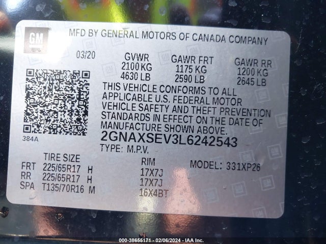Chevrolet Equinox Awd Ls 2020 2GNAXSEV3L6242543 Image 9