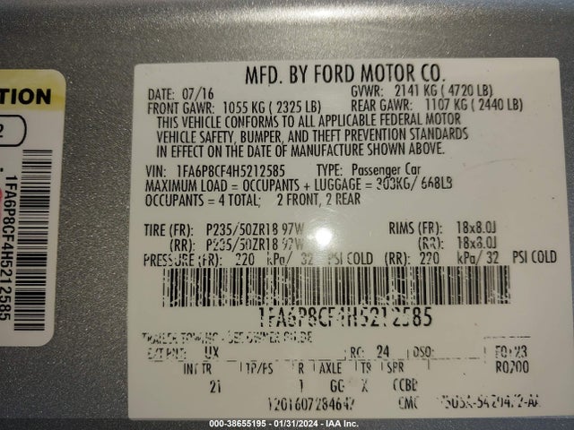 Ford MUSTANG GT 2017 1FA6P8CF4H5212585 Image 9