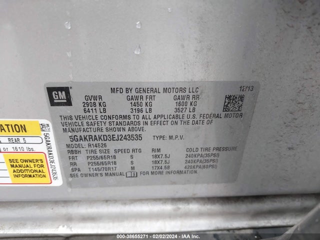 5GAKRAKD3EJ243535 Buick Enclave Convenience
