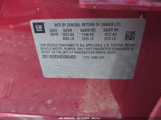 Chevrolet IMPALA 2LZ 2015 2G1165S39F9283450 Image 9