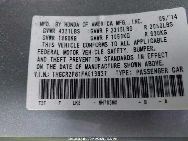 Honda Accord Ex-l 2015 1HGCR2F81FA013937 Image 9