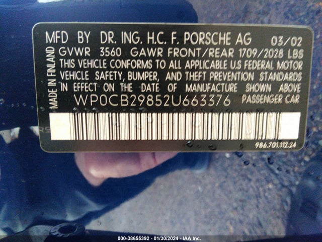 2002 PORSCHE BOXSTER WP0CB29852U663376 Photo 8