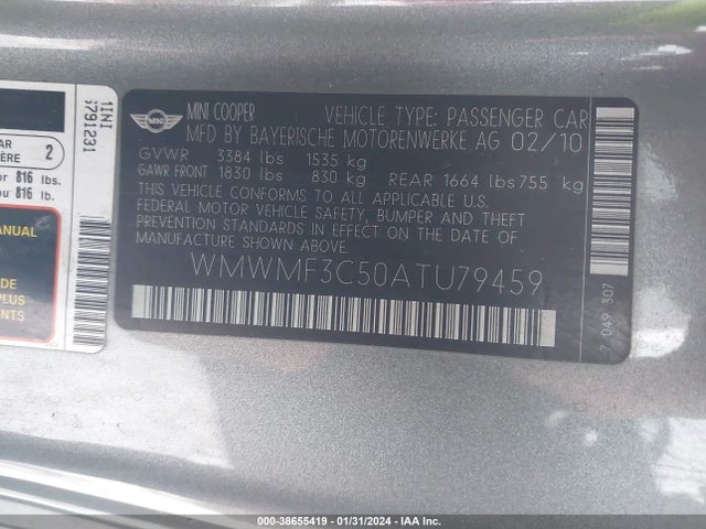 2010 MINI COOPER WMWMF3C50ATU79459 Photo 8