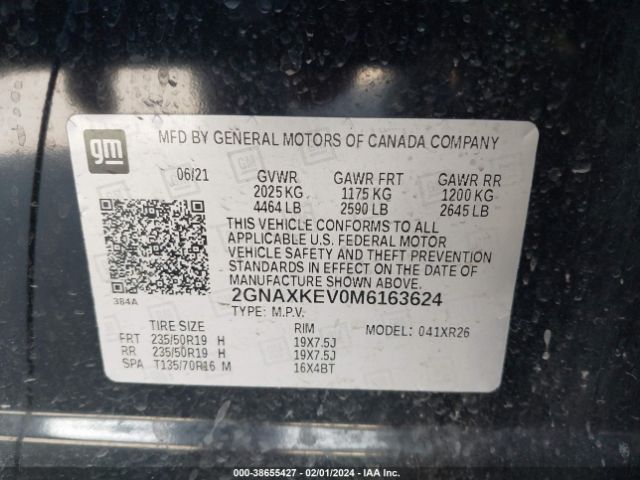 2GNAXKEV0M6163624 Chevrolet Equinox Fwd Lt