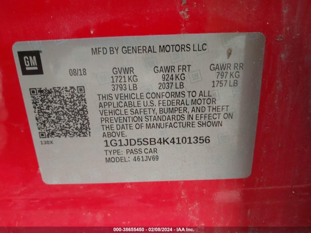 Chevrolet Sonic Lt Auto 2019 1G1JD5SB4K4101356 Image 9
