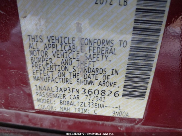 Nissan Altima 2.5 Sl 2015 1N4AL3AP3FN360826 Image 9