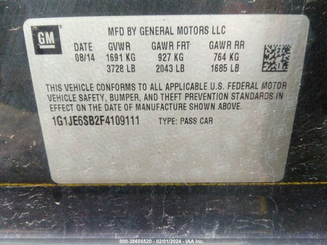 Chevrolet Sonic Ltz Auto 2015 1G1JE6SB2F4109111 Image 9
