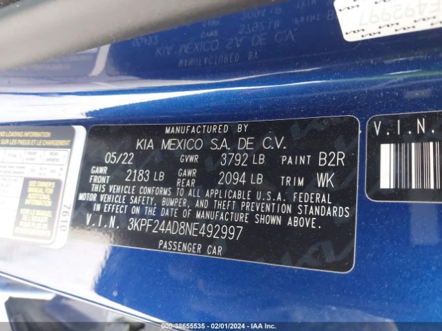 3KPF24AD8NE492997 KIA Forte Lxs
