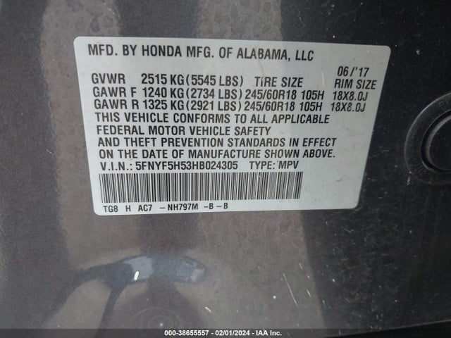 Honda Pilot Ex-l 2017 5FNYF5H53HB024305 Image 9
