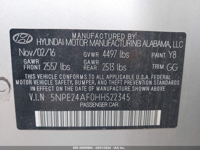 Hyundai SONATA 2017 5NPE24AF0HH522345 Image 9