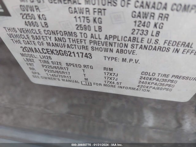 Chevrolet EQUINOX LT 2016 2GNALCEK3G6211743 Image 9