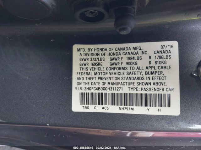 2HGFC4B0XGH311271 Honda Civic Lx-p