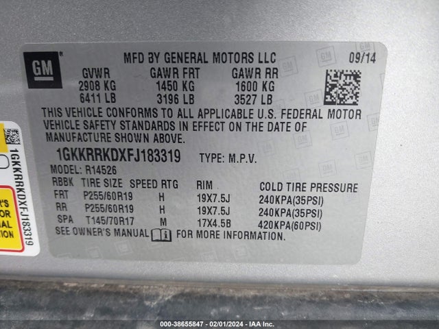 GMC Acadia Slt-1 2015 1GKKRRKDXFJ183319 Image 9