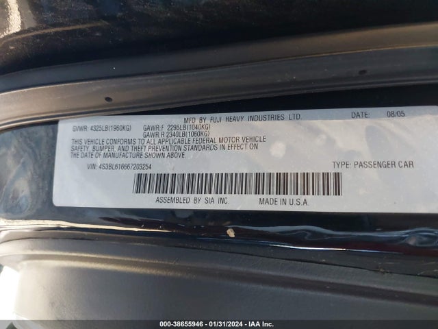 2006 SUBARU LEGACY 2.5I VIN: 4S3BL616667203254