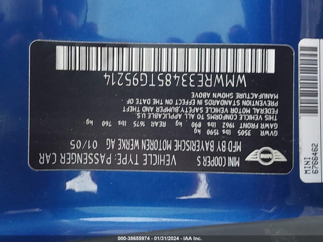 2005 MINI COOPER S WMWRE33485TG95214 Photo 8