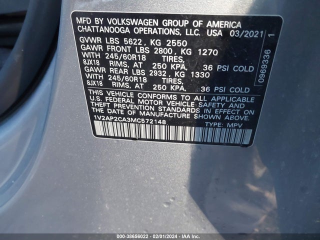 1V2AP2CA3MC572148 Volkswagen Atlas 2.0t S