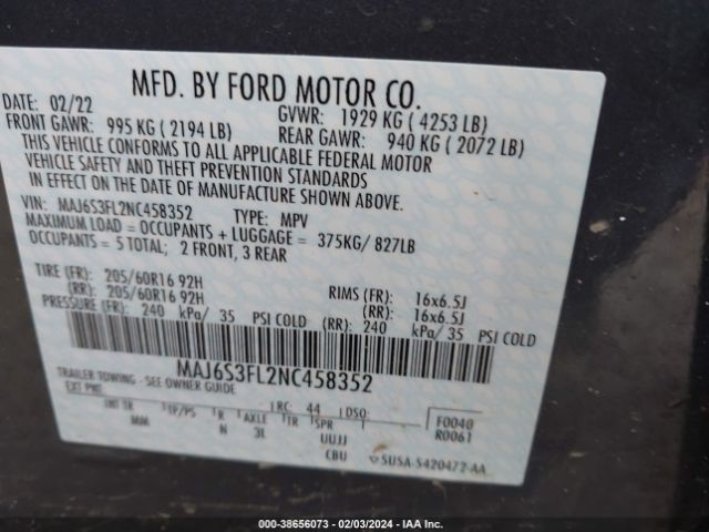 MAJ6S3FL2NC458352 Ford ECOSPORT S