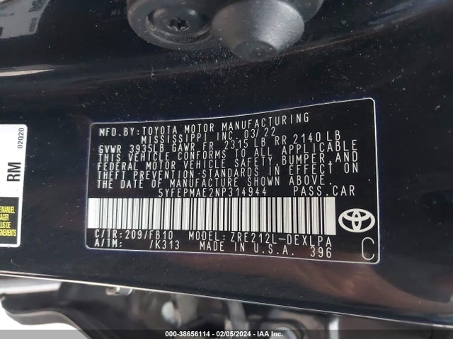 Toyota COROLLA LE 2022 5YFEPMAE2NP314944 Image 9