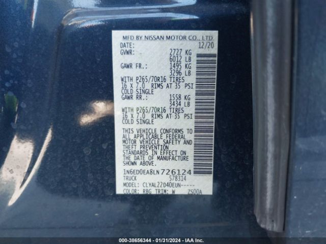 1N6ED0EA8LN726124 Nissan Frontier