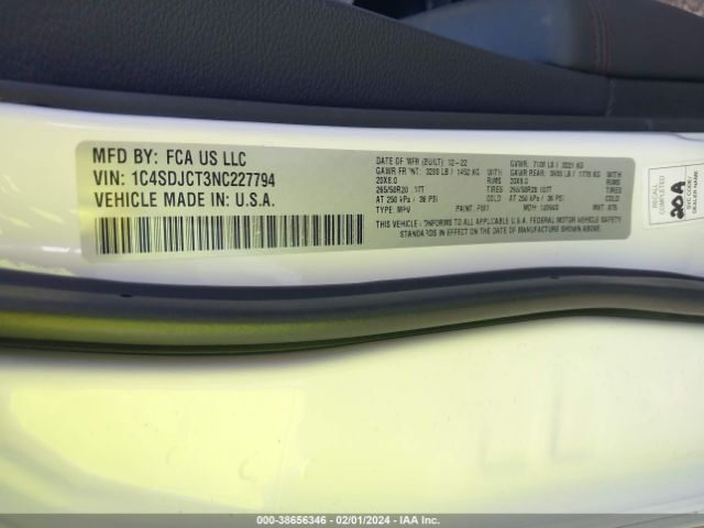 1C4SDJCT3NC227794 Dodge Durango R/t Awd