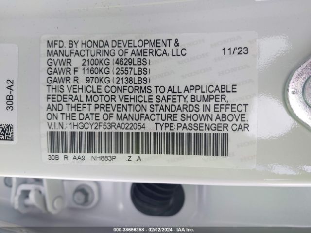 1HGCY2F53RA022054 Honda Accord Hybrid Sport