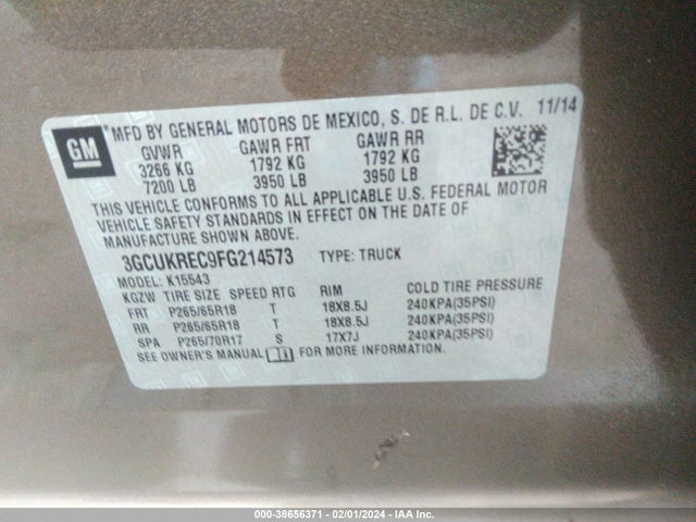 Chevrolet Silverado 1500 2lt 2015 3GCUKREC9FG214573 Image 9