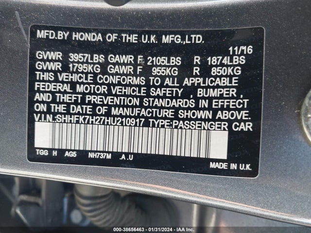 Honda Civic Lx 2017 SHHFK7H27HU210917 Image 9