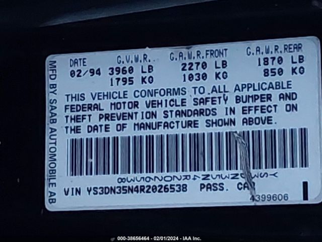 1994 SAAB 900 YS3DN35N4R2026538 Photo 8