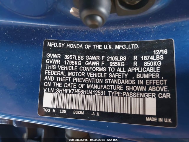 Honda CIVIC EX 2017 SHHFK7H56HU412531 Image 9