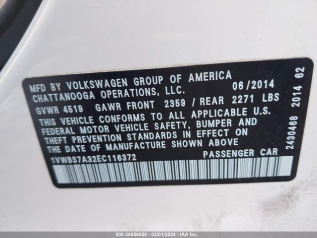 1VWBS7A32EC116372 Volkswagen Passat 1.8t Se