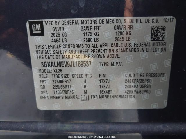 3GKALMEV9JL189537 GMC Terrain Sle