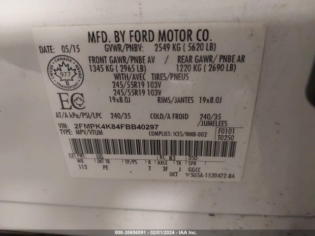 2FMPK4K84FBB40297 Ford Edge Titanium