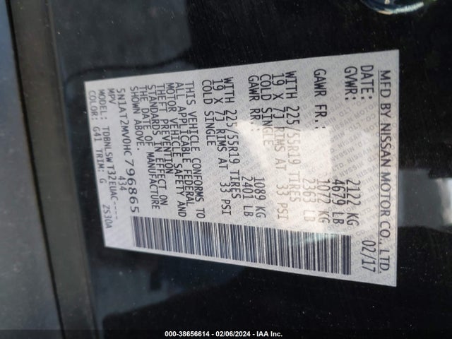 Nissan Rogue Sl 2017 5N1AT2MV0HC796865 Image 9