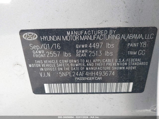 Hyundai SONATA 2017 5NPE24AF4HH493674 Image 9