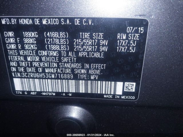 3CZRU6H53GM716889 Honda HR-V EX