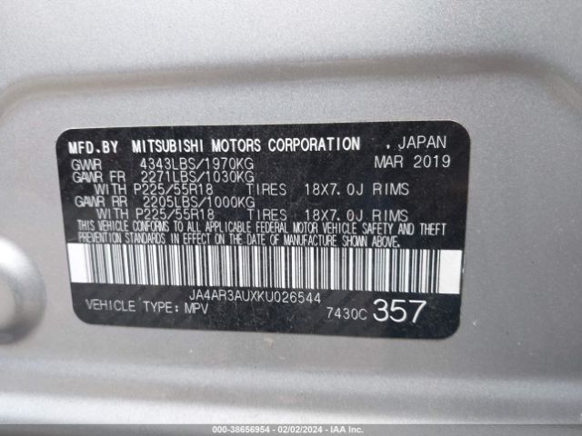 JA4AR3AUXKU026544 Mitsubishi Outlander Sport 2.0 Es