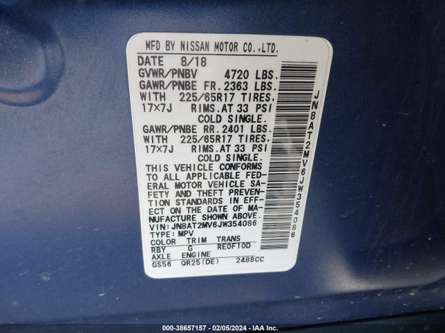 Nissan ROGUE SV 2018 JN8AT2MV6JW354086 Image 9