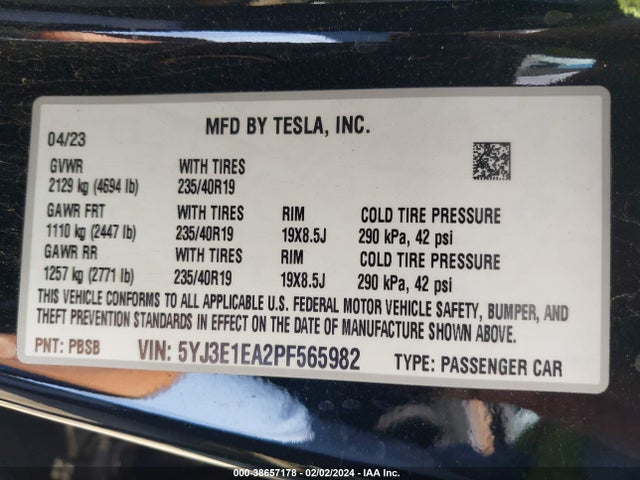 Tesla Model 3 Rear-wheel Drive 2023 5YJ3E1EA2PF565982 Image 9