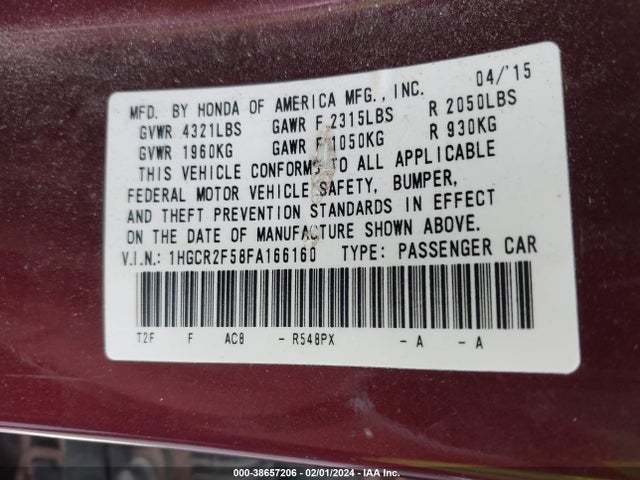 Honda Accord Sport 2015 1HGCR2F58FA166160 Image 9