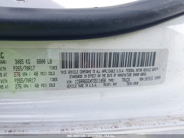 RAM 1500 Slt 2015 1C6RR6GGXFS511058 Image 9