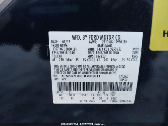 1FM5K7DH8HGC02611 Ford EXPLORER XLT