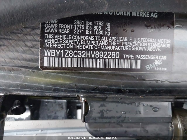 WBY1Z8C32HV892280 BMW I3 94 Ah W/range Extender